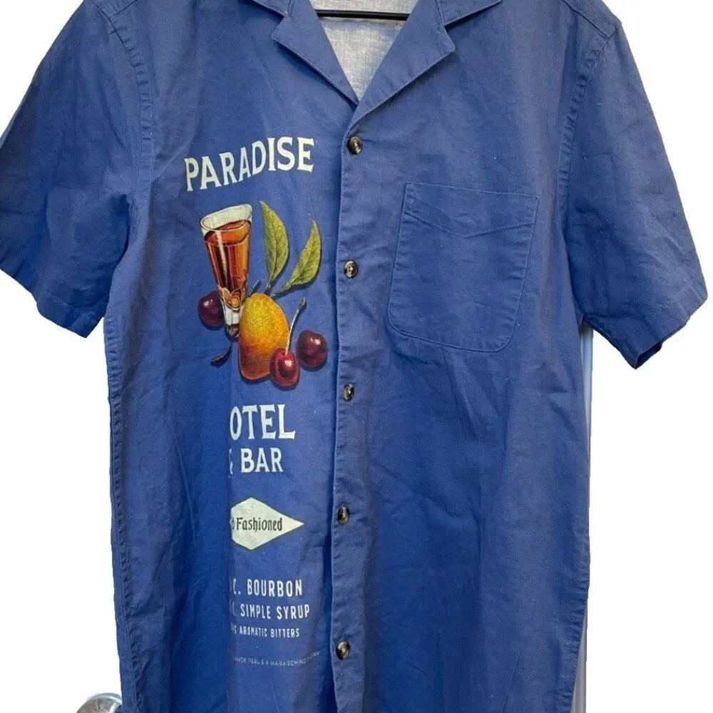 NWT Old Navy Camp Shirt Mens Medium Linen Paradise Hotel & Bar Cocktail Hawaiian